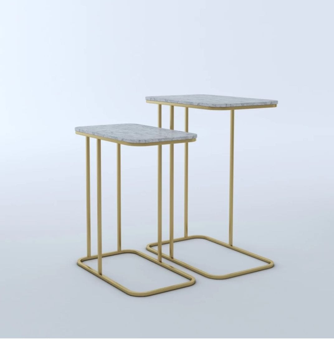 Gold Base Nesting Tables with Marble Tops