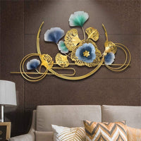 Thumbnail for Gold & Blue Metal Flower Wall Hanging – Modern Art for Bedroom, Hall & Office (125 x 75 CM)