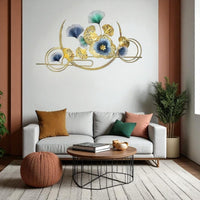 Thumbnail for Gold & Blue Metal Flower Wall Hanging – Modern Art for Bedroom, Hall & Office (125 x 75 CM)