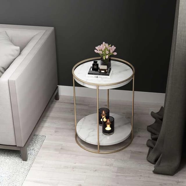 Gold Frame Mirrored Shelf Side Table