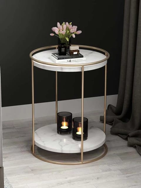 Gold Frame Mirrored Shelf Side Table