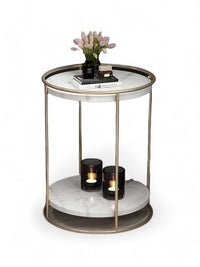 Thumbnail for Gold Frame Mirrored Shelf Side Table