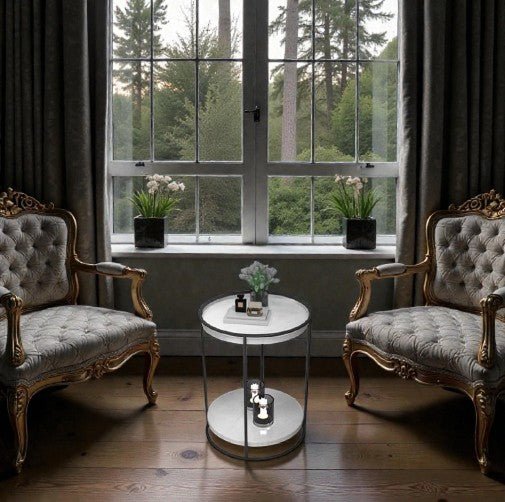 Gold Frame Mirrored Shelf Side Table