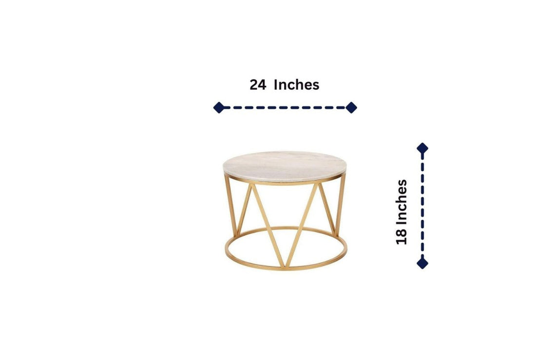Gold V - Shaped Base Coffee Table with Round Marble Top