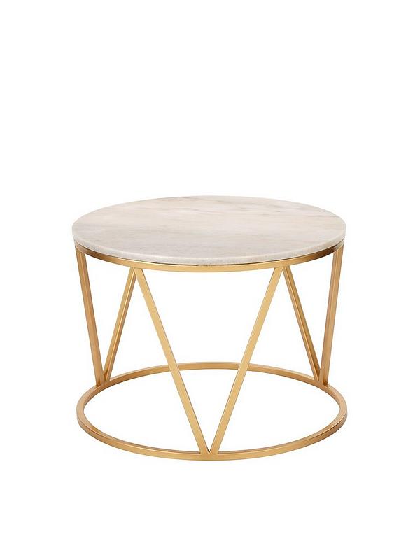 Gold V - Shaped Base Coffee Table with Round Marble Top