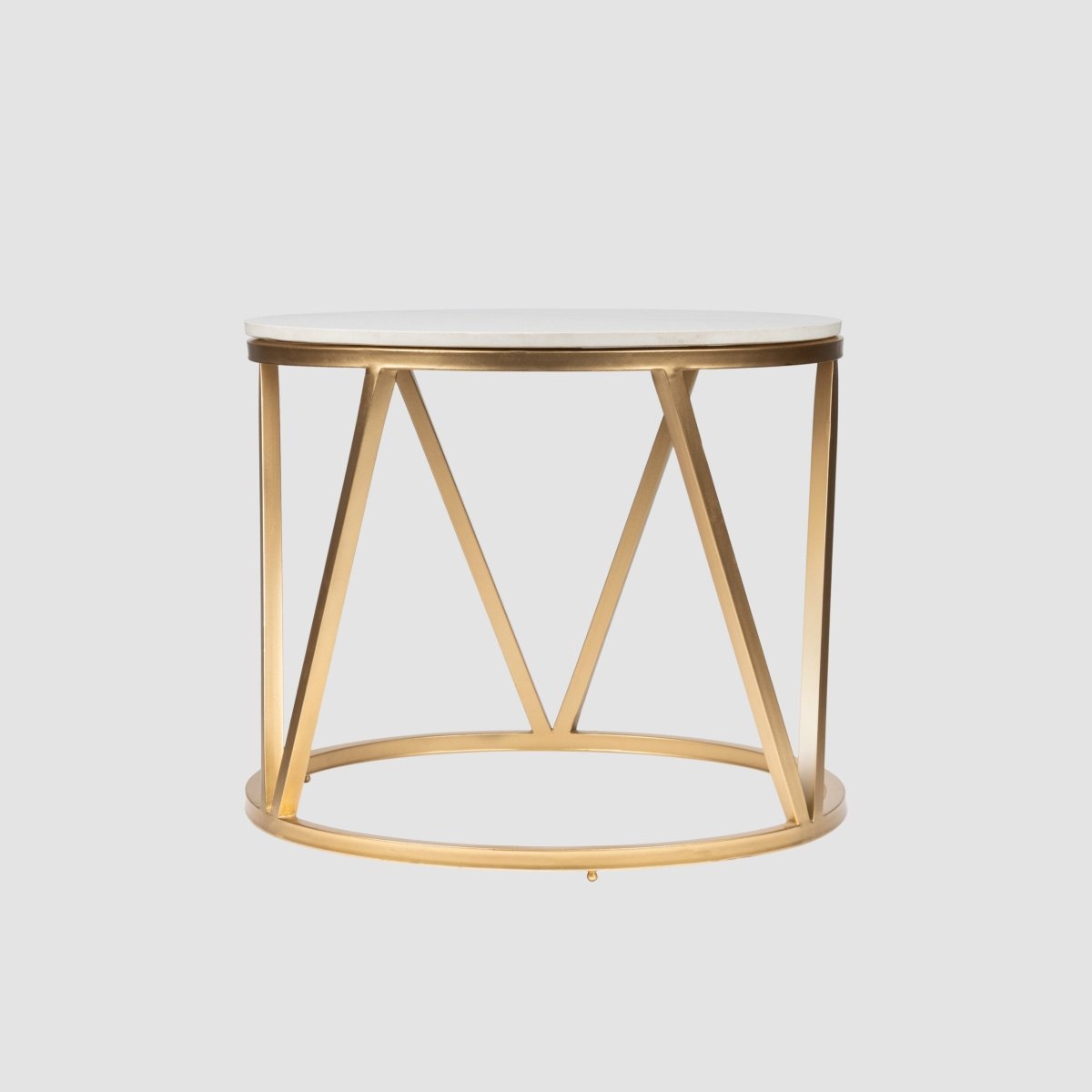 Gold V - Shaped Base Coffee Table with Round Marble Top