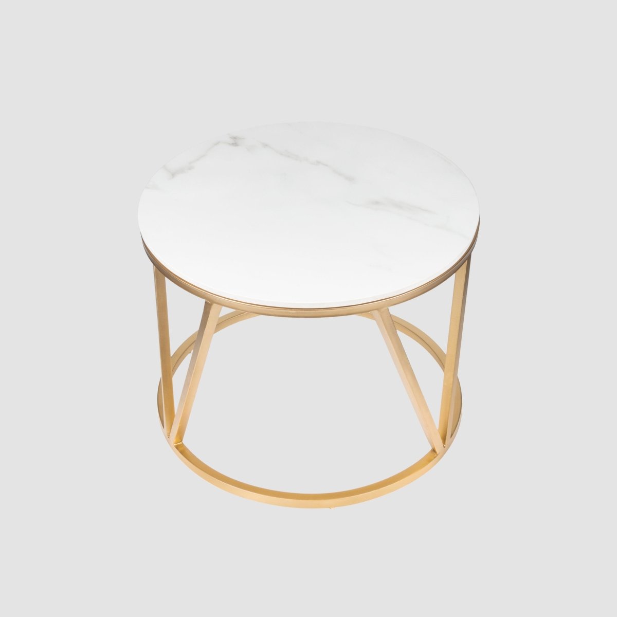 Gold V - Shaped Base Coffee Table with Round Marble Top