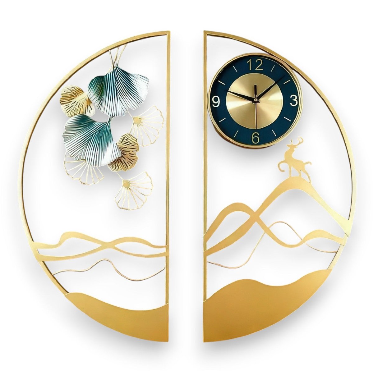 Golden Ginkgo & Deer Wall Art Clock (31.4 x 31.4 Inches)