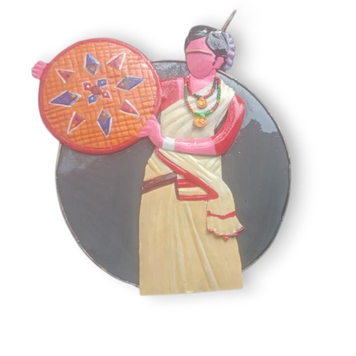 Golden Heritage: 3D Jaapi & Mekhela Chador Metal Mural (24 x 24 Inches)