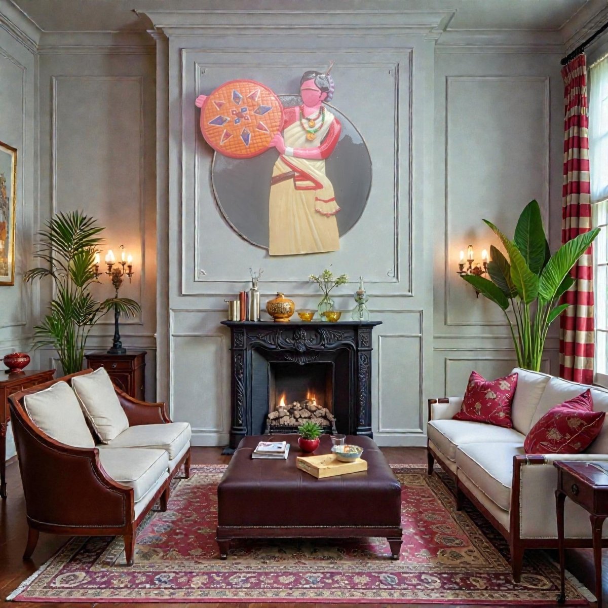 Golden Heritage: 3D Jaapi & Mekhela Chador Metal Mural (24 x 24 Inches)