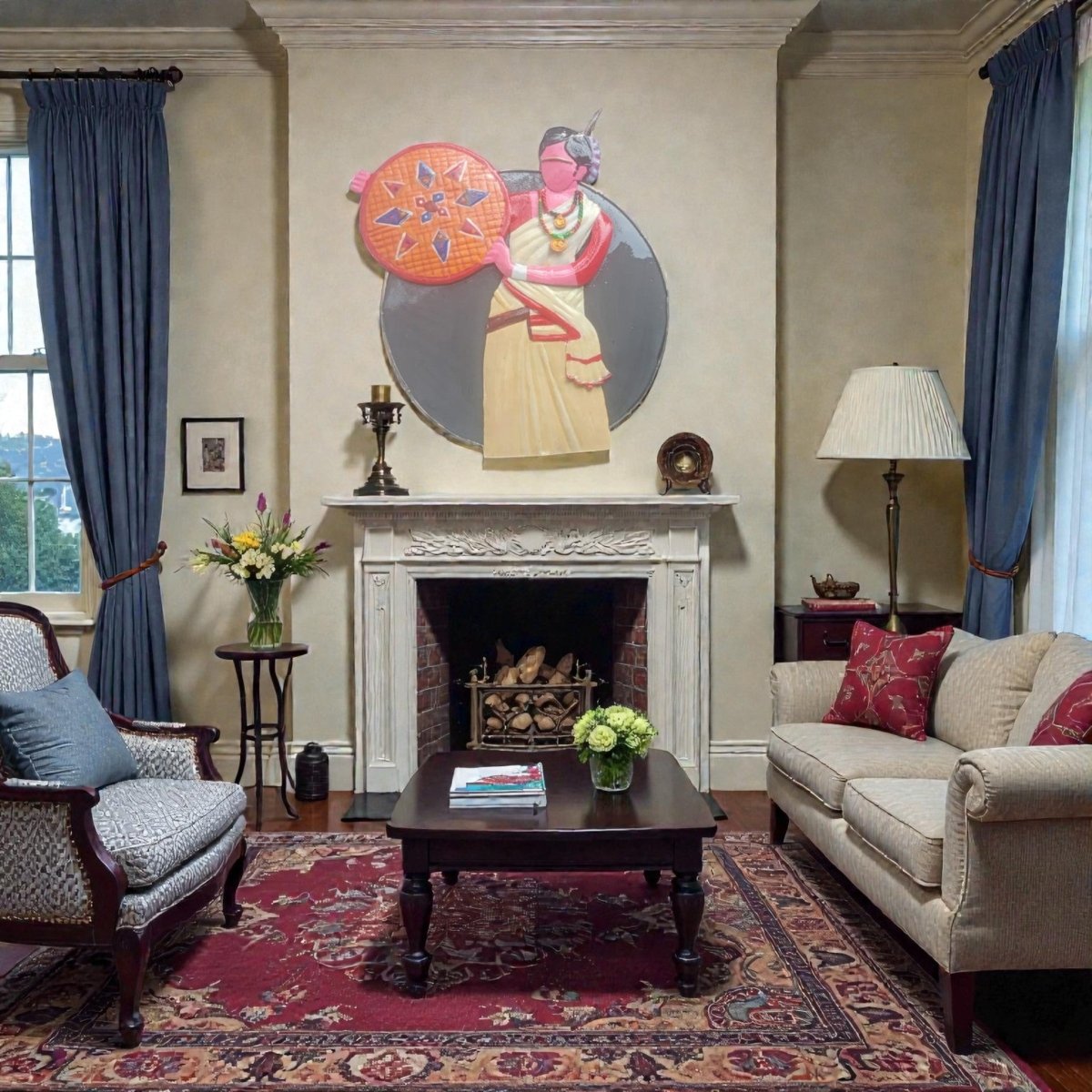 Golden Heritage: 3D Jaapi & Mekhela Chador Metal Mural (24 x 24 Inches)