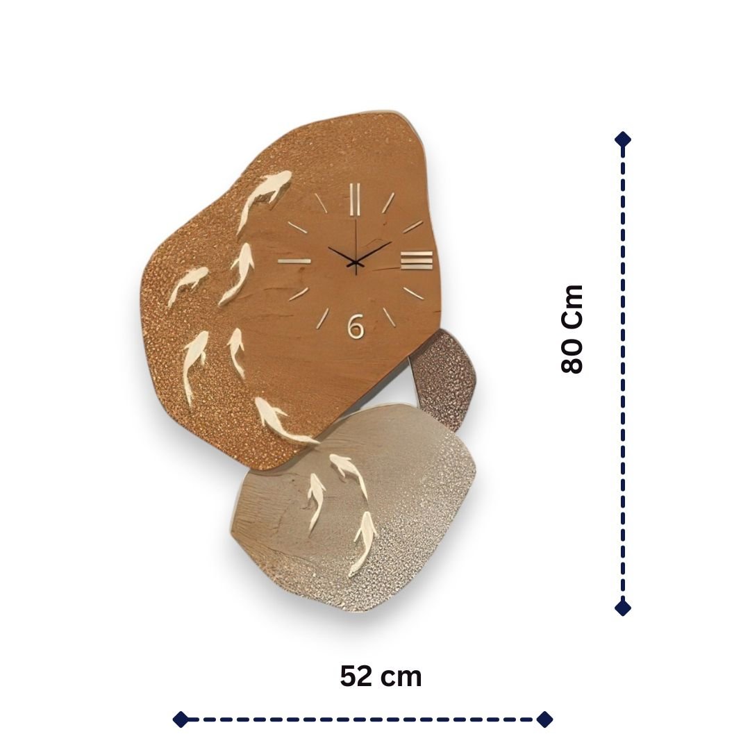 Golden Koi Pond Wall Clock Art - Modern Organic Design (52 x 80 CM)