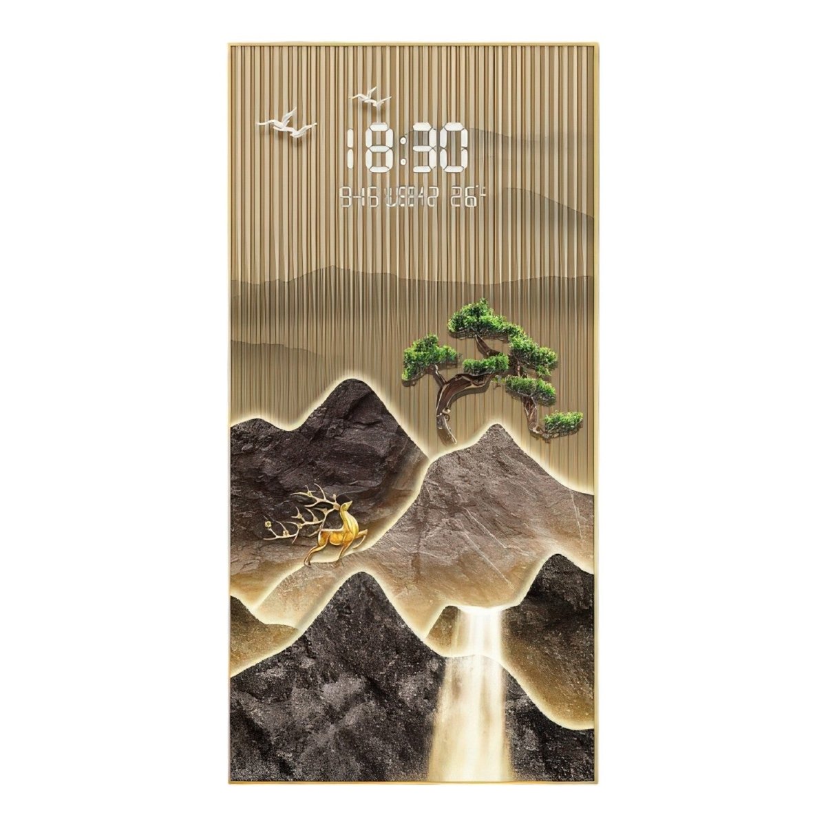 Golden Stag & Pine Tree LED Illuminated Mountain Scroll (60 x 120 CM)