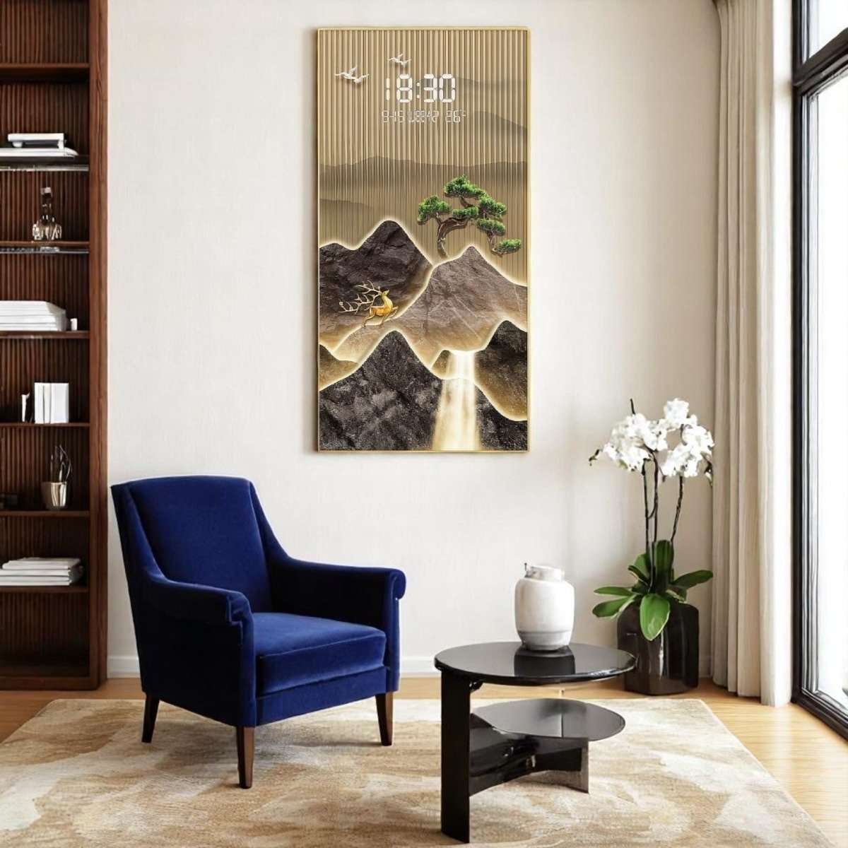 Golden Stag & Pine Tree LED Illuminated Mountain Scroll (60 x 120 CM)