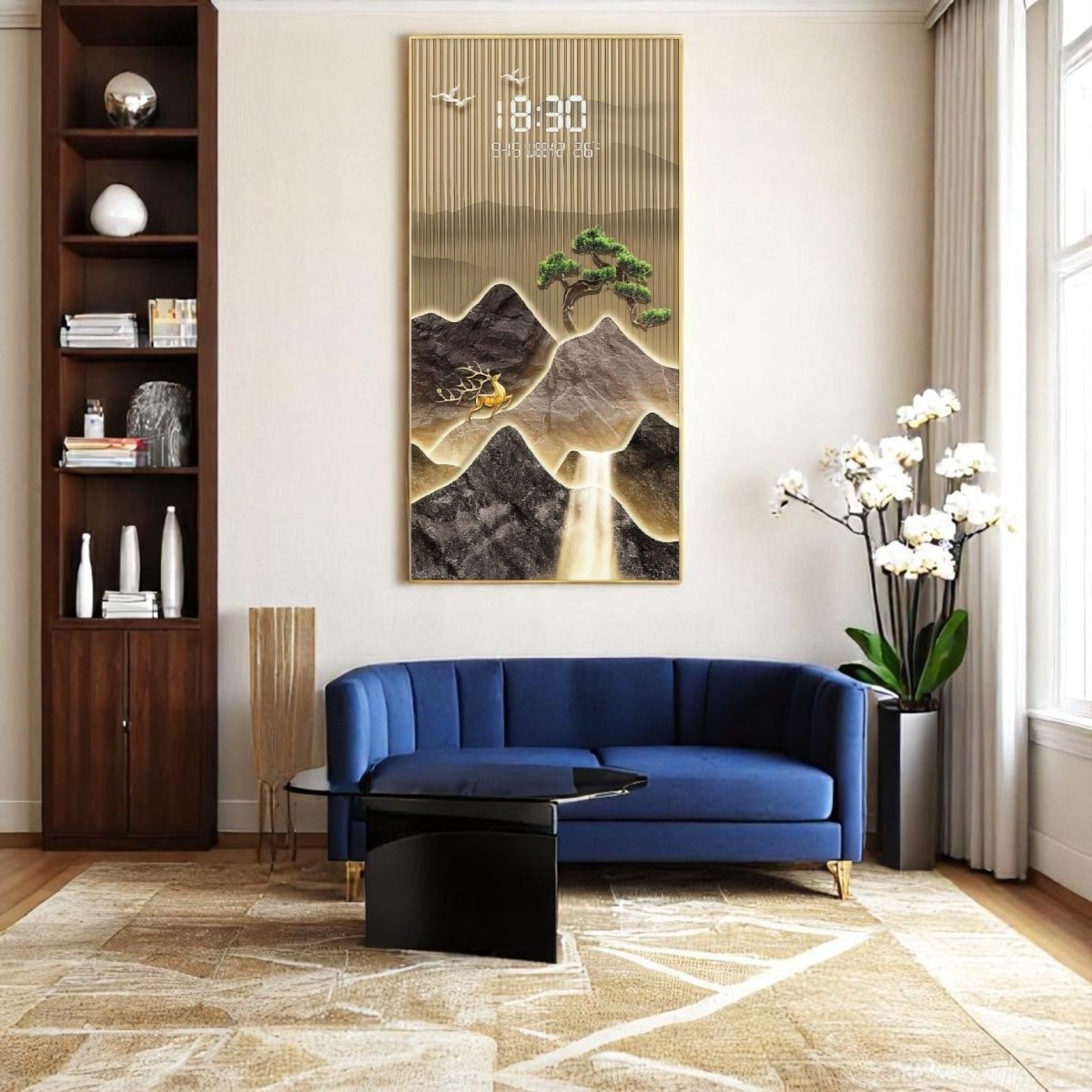 Golden Stag & Pine Tree LED Illuminated Mountain Scroll (60 x 120 CM)