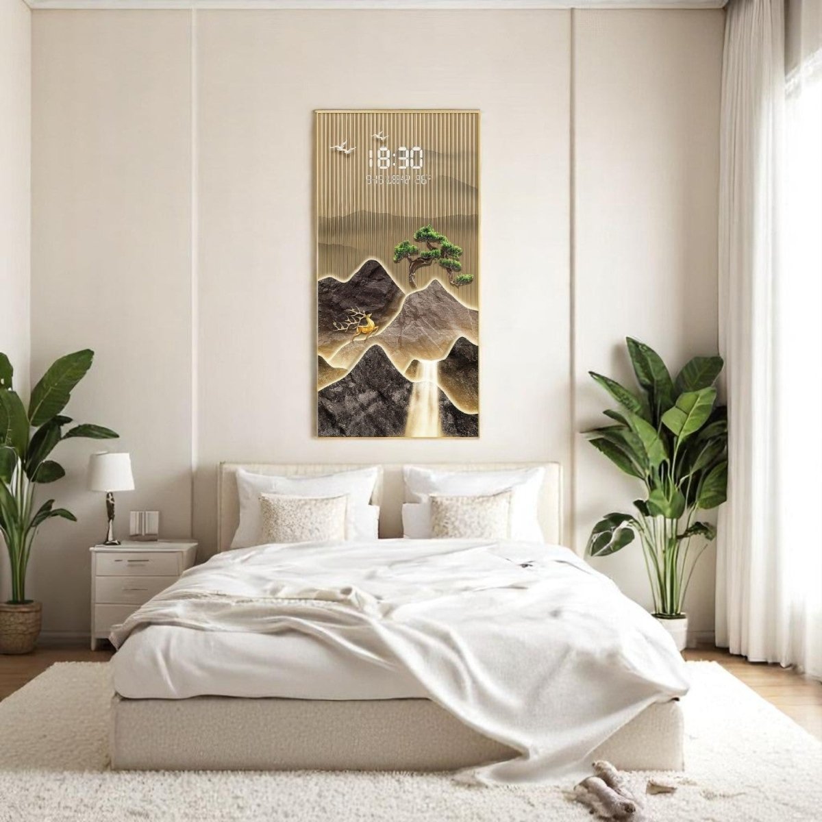 Golden Stag & Pine Tree LED Illuminated Mountain Scroll (60 x 120 CM)