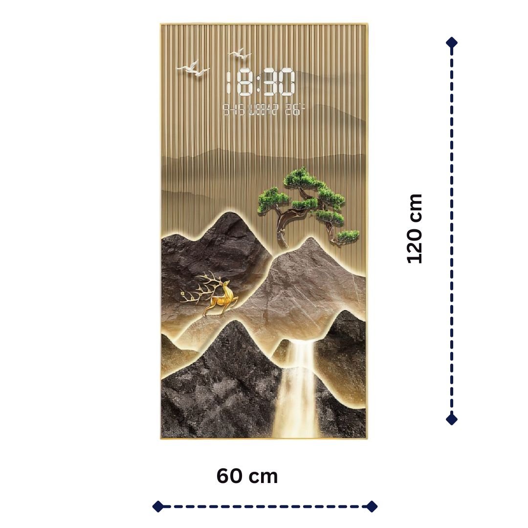 Golden Stag & Pine Tree LED Illuminated Mountain Scroll (60 x 120 CM)