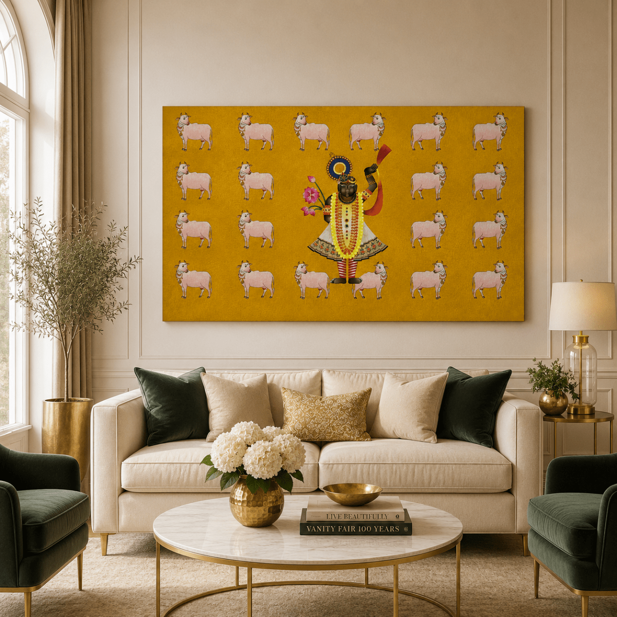 Golden Vraj: Shrinathji's Divine Cow Kingdom Roll Only (48 x 24 Inches)