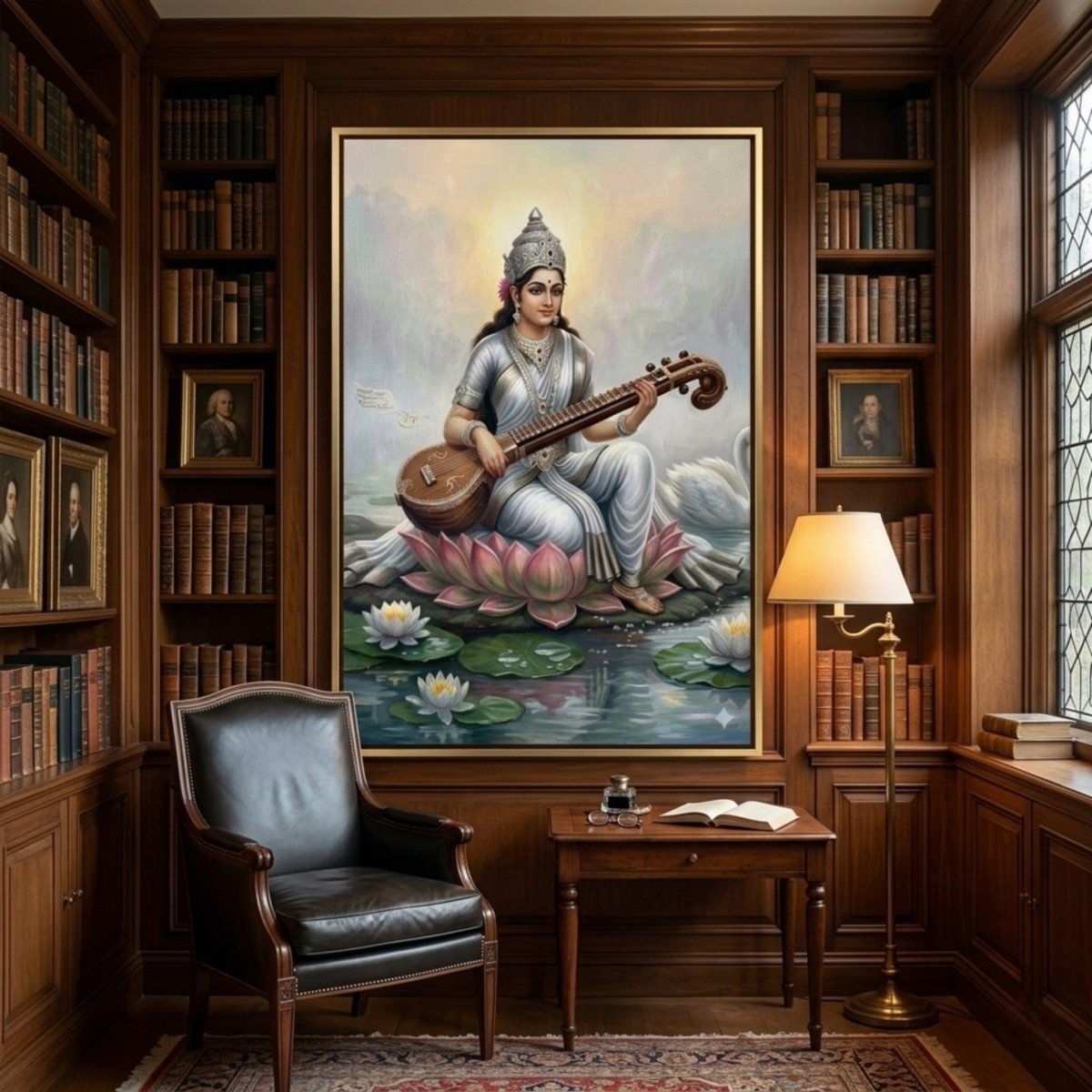 Hansa Vahini: The Serene Grace of Goddess Saraswati (24 x 36 Inches)