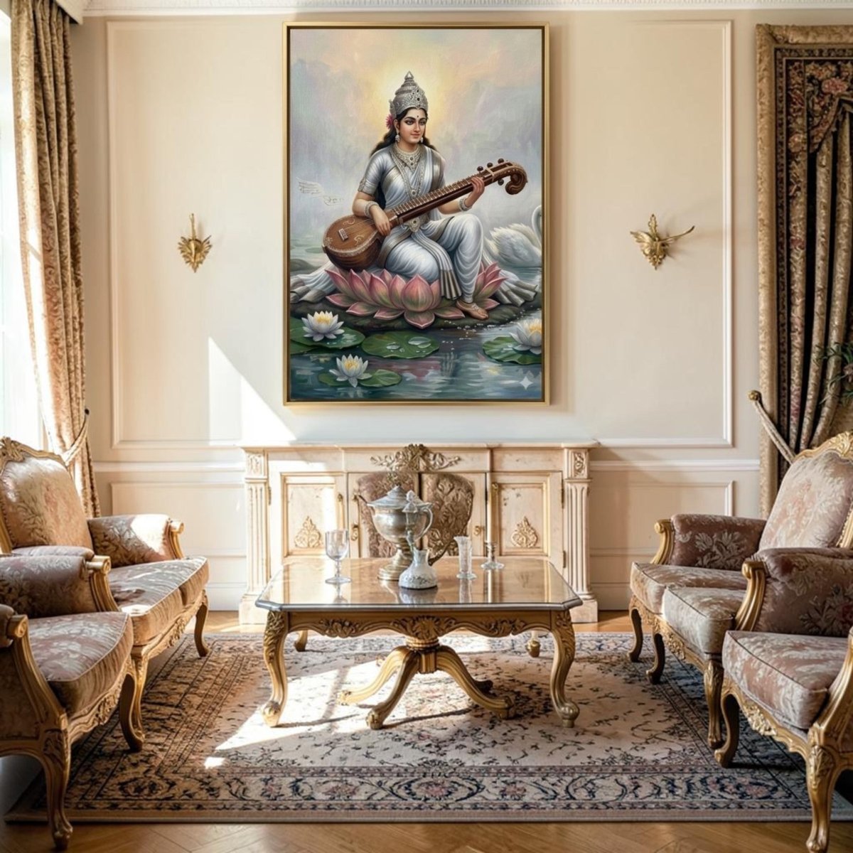 Hansa Vahini: The Serene Grace of Goddess Saraswati (24 x 36 Inches)