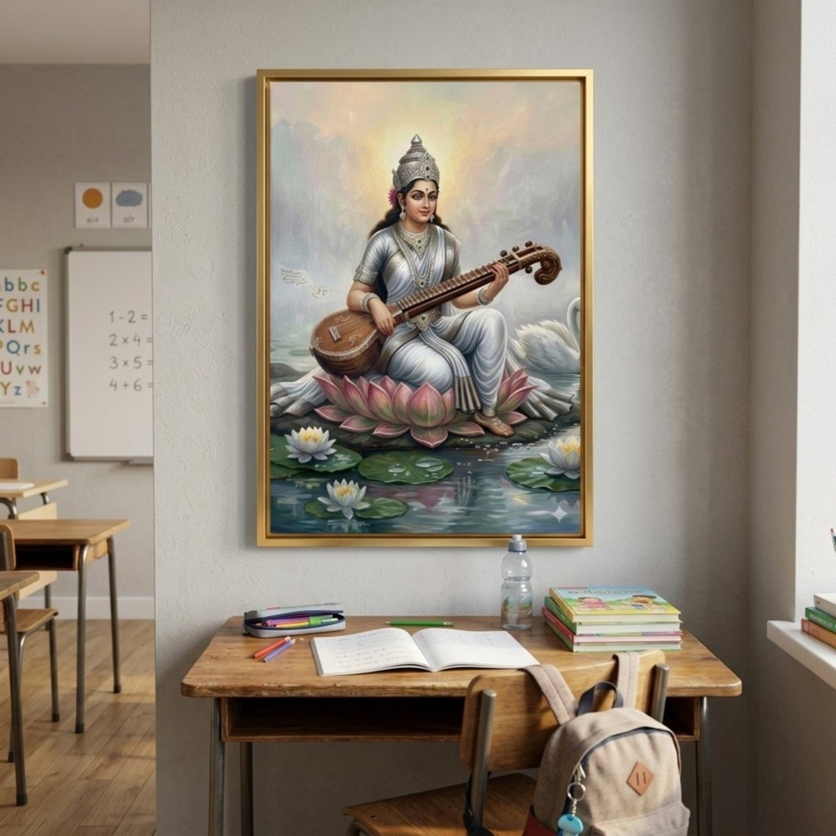 Hansa Vahini: The Serene Grace of Goddess Saraswati (24 x 36 Inches)