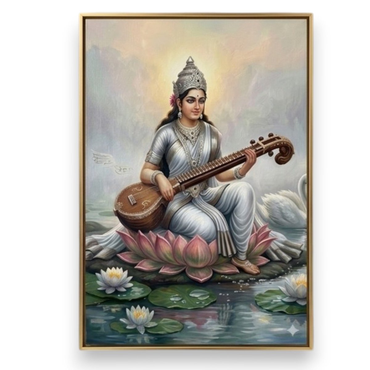 Hansa Vahini: The Serene Grace of Goddess Saraswati (24 x 36 Inches)