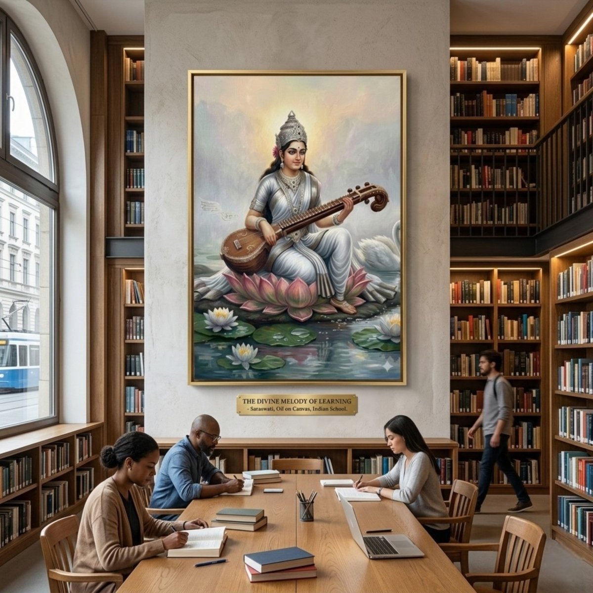 Hansa Vahini: The Serene Grace of Goddess Saraswati (24 x 36 Inches)