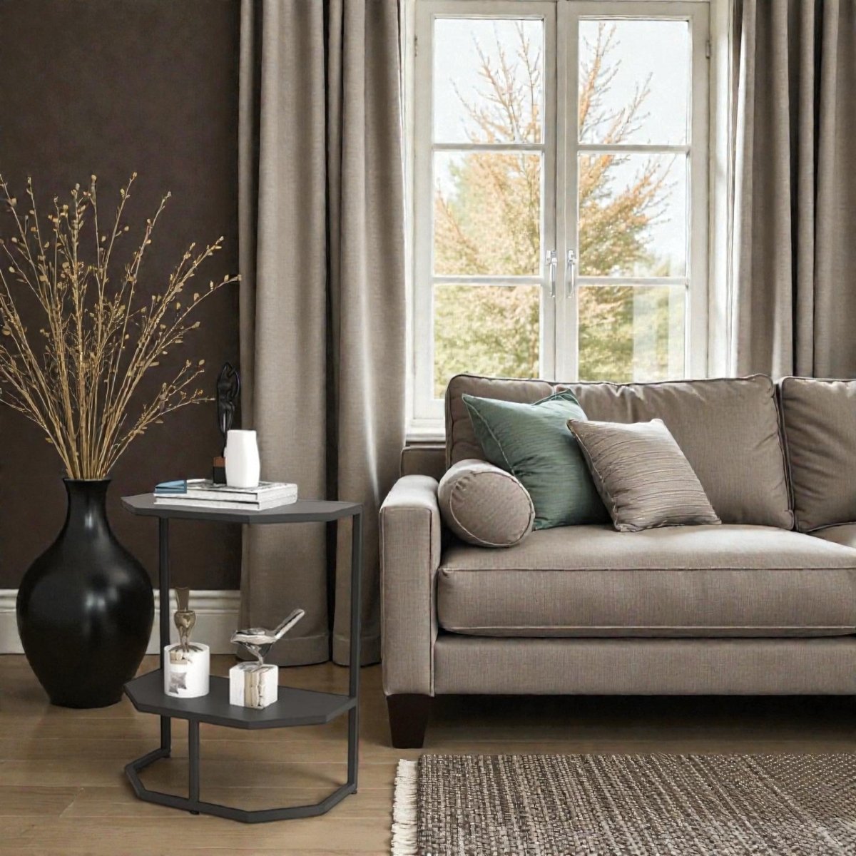 Hexa Stone Black and Gold Geometric Side Table