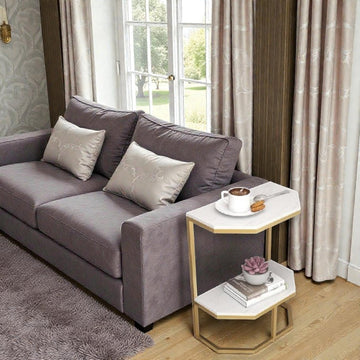 Hexa Stone Black and Gold Geometric Side Table