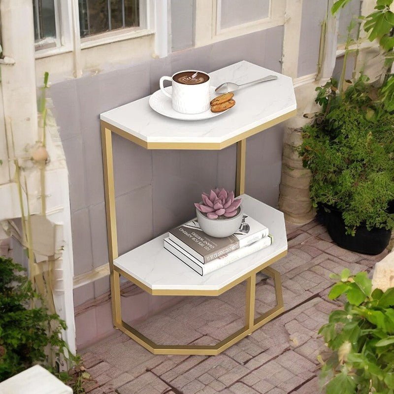 Hexa Stone Black and Gold Geometric Side Table