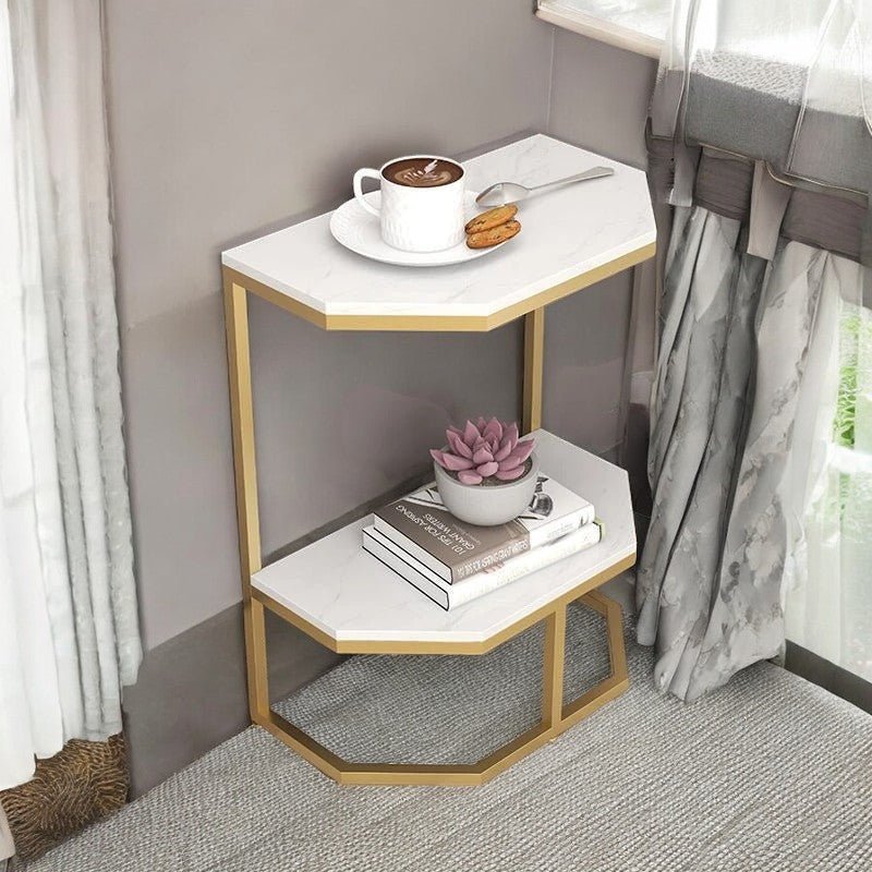 Hexa Stone Black and Gold Geometric Side Table