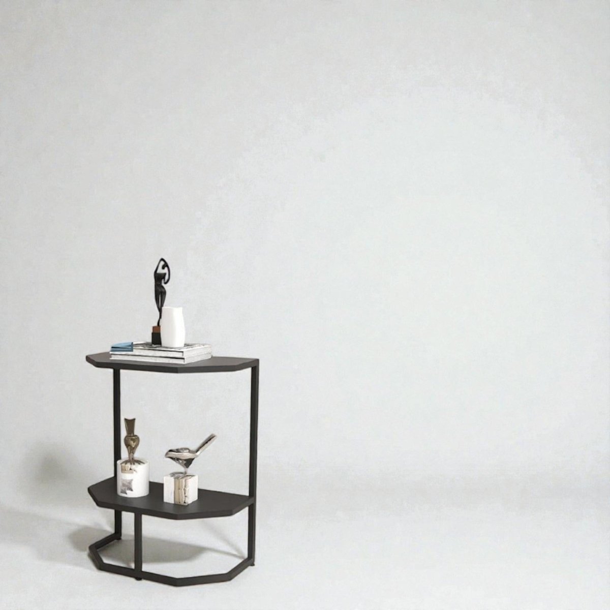 Hexa Stone Black and Gold Geometric Side Table