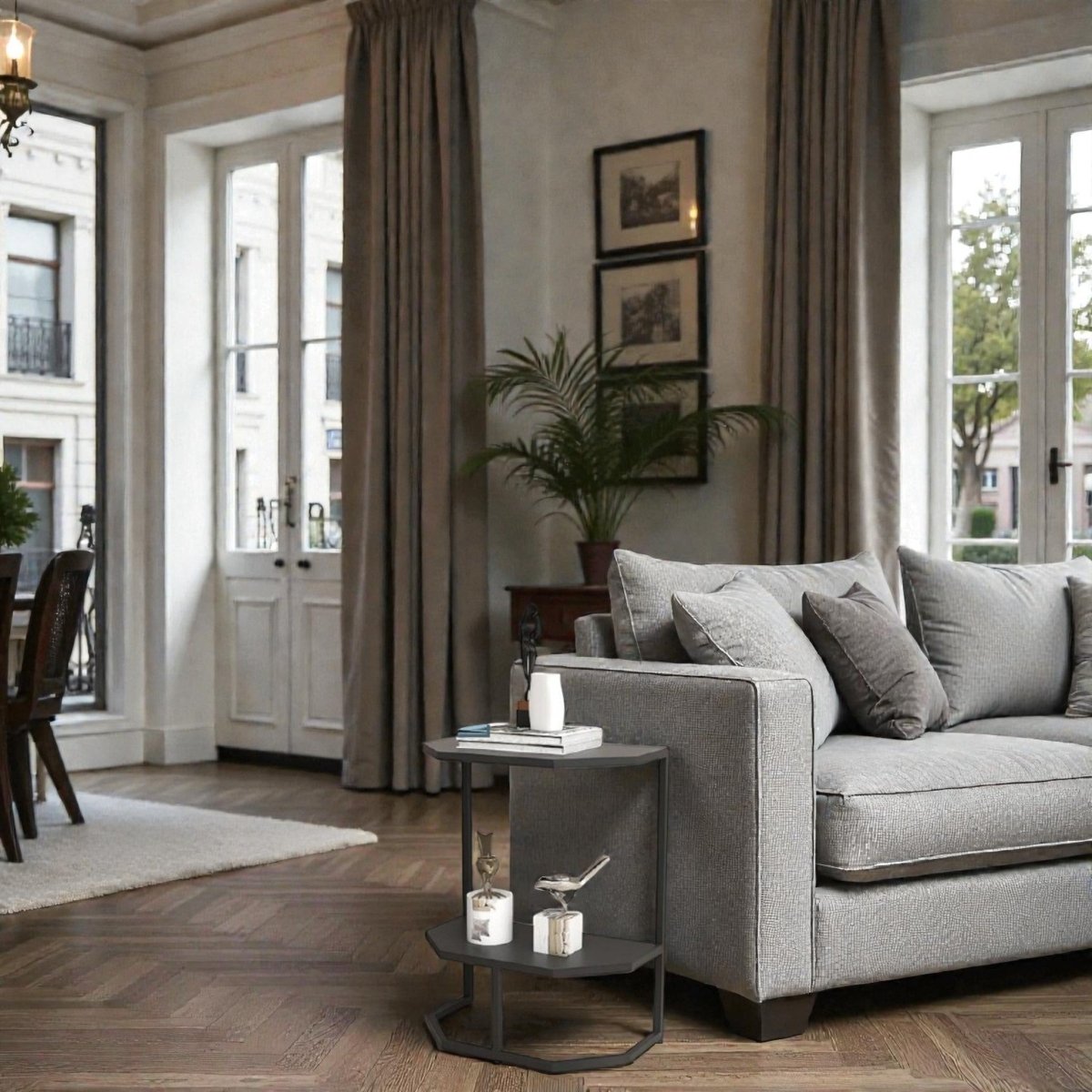 Hexa Stone Black and Gold Geometric Side Table