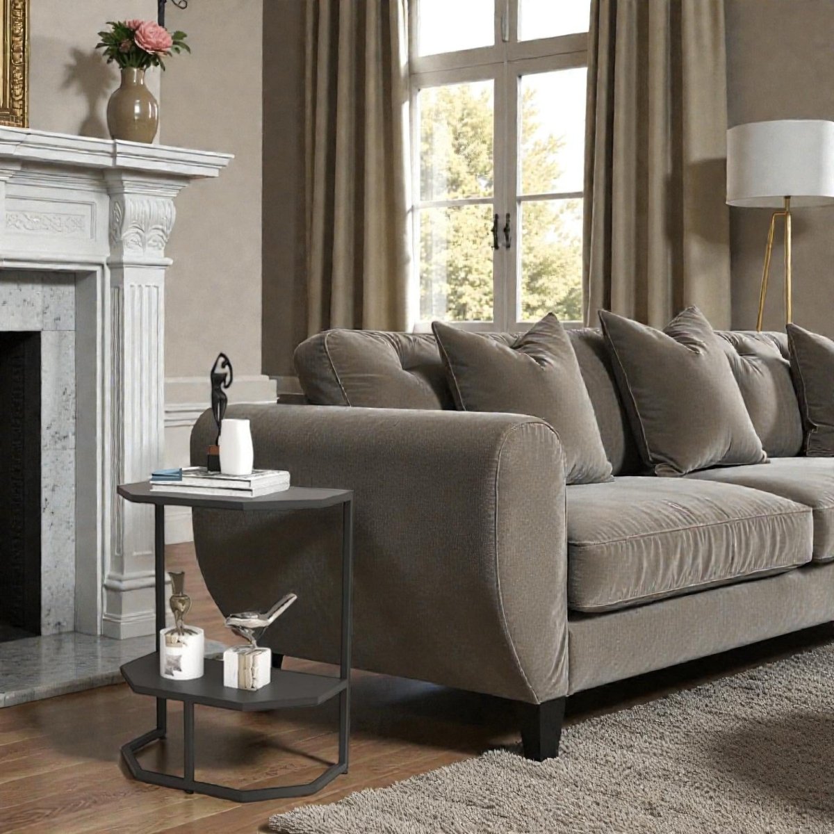 Hexa Stone Black and Gold Geometric Side Table