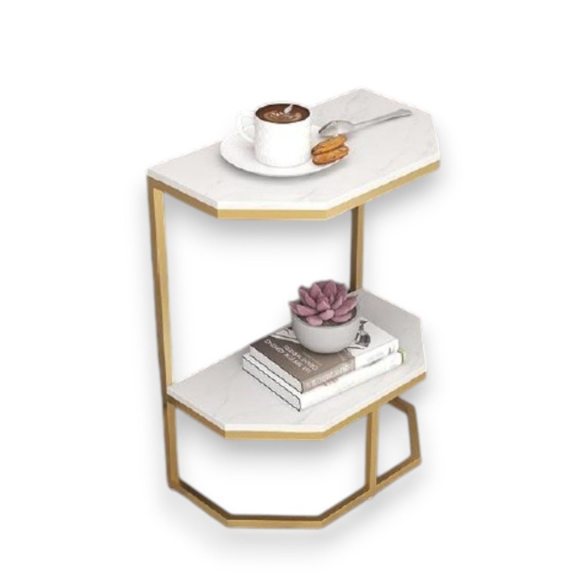 Hexa Stone Black and Gold Geometric Side Table