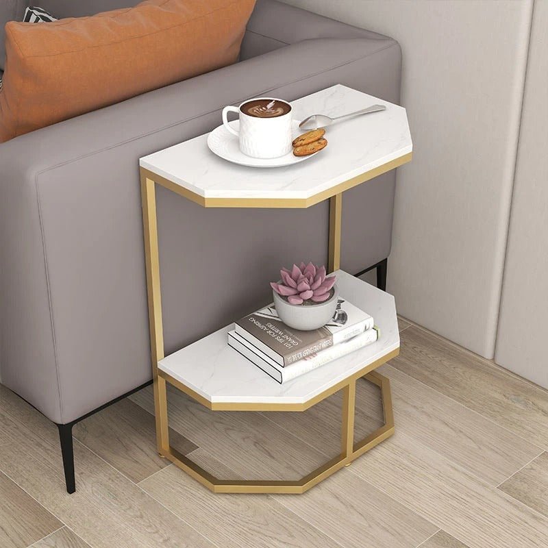 Hexa Stone Black and Gold Geometric Side Table