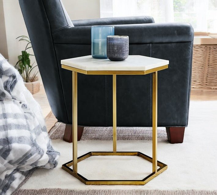 Hexagon Marble Top Side Table