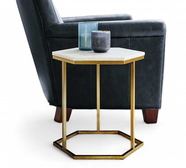 Hexagon Marble Top Side Table