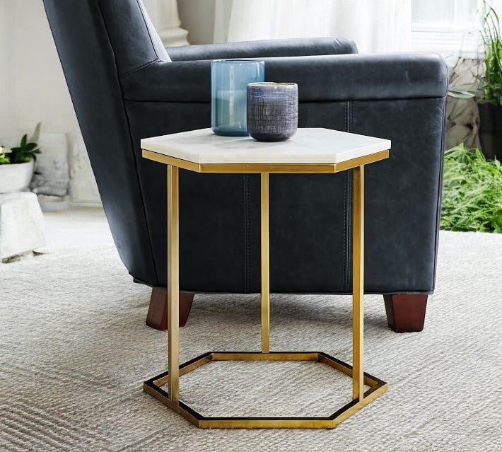 Hexagon Marble Top Side Table