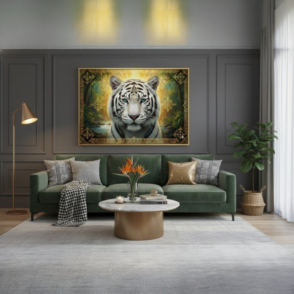 Himavat Majesty: The Azure - Eyed King of the Sacred Valley (36 x 24 Inches)