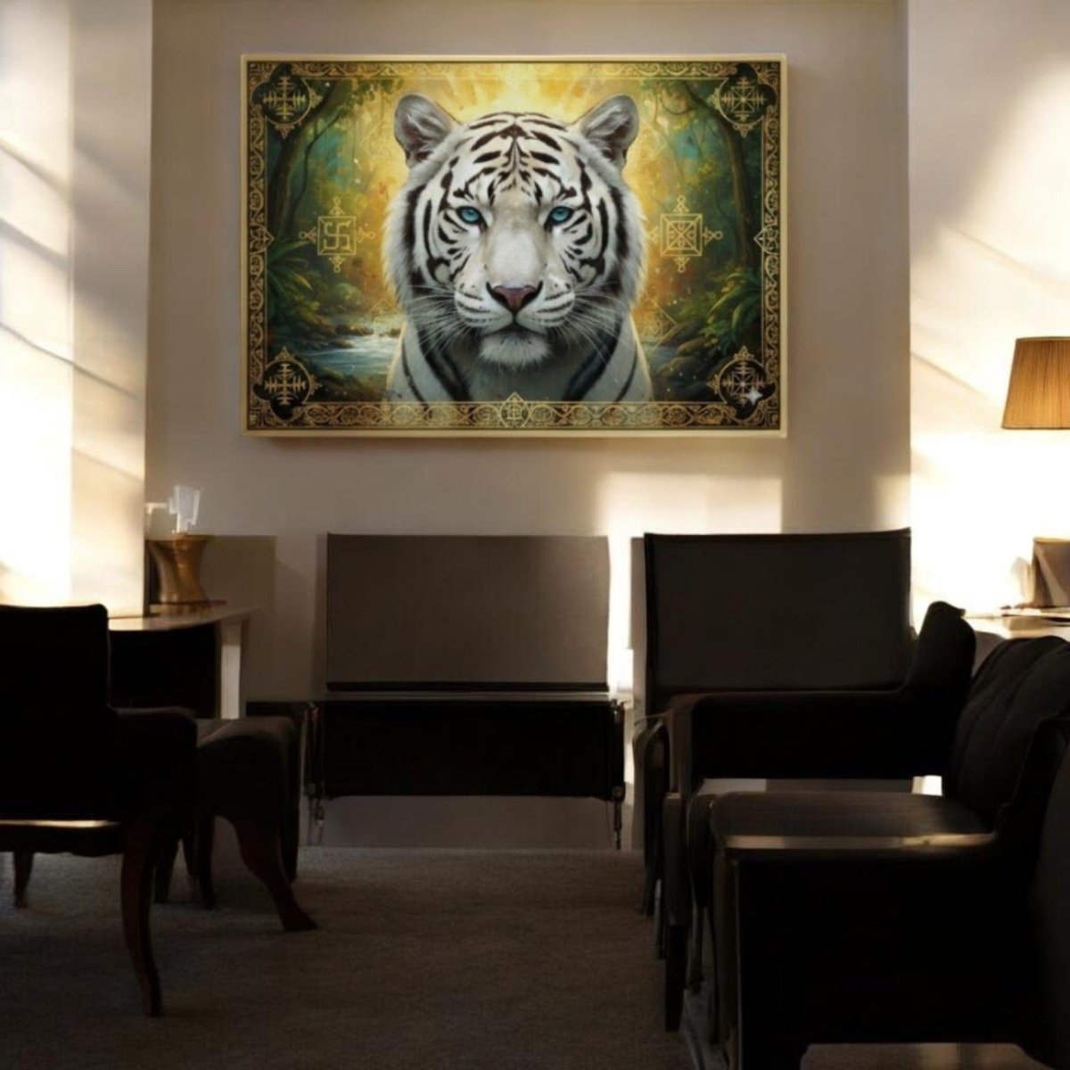 Himavat Majesty: The Azure - Eyed King of the Sacred Valley (36 x 24 Inches)