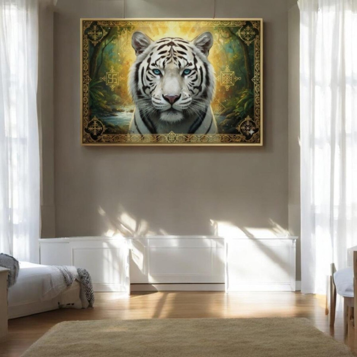 Himavat Majesty: The Azure - Eyed King of the Sacred Valley (36 x 24 Inches)