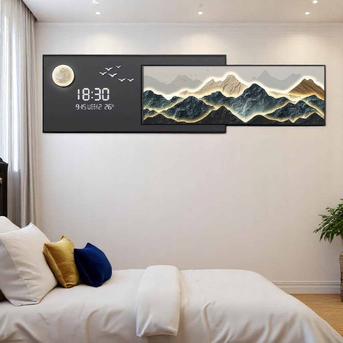 Illuminated Peaks Flying Birds Wall Decor (150 x 40 CM)