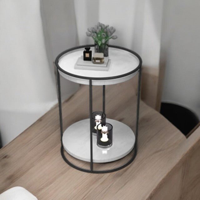 Industrial Pipe Black Metal Round Side Table