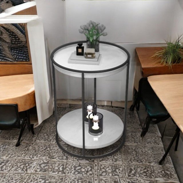 Industrial Pipe Black Metal Round Side Table