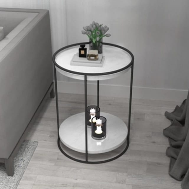 Industrial Pipe Black Metal Round Side Table