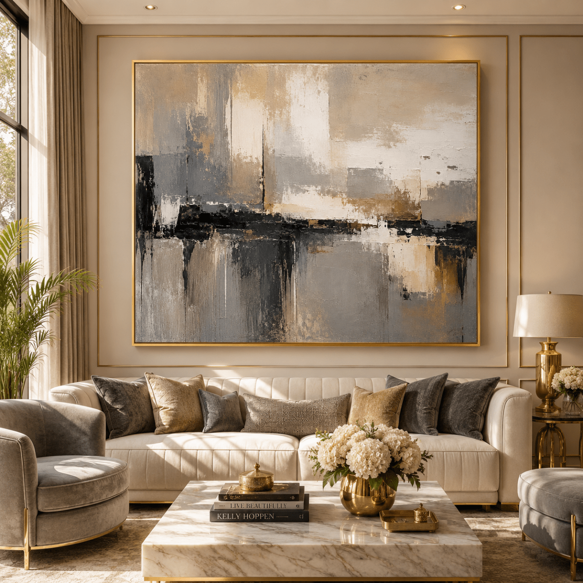 Iron & Ember: Grey and Gold Large Wall Decor (36 x 29 Inches)