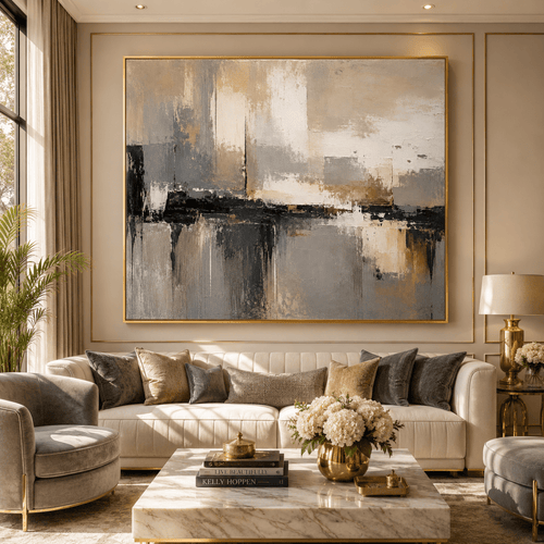 Iron & Ember: Grey and Gold Large Wall Decor (36 x 29 Inches)