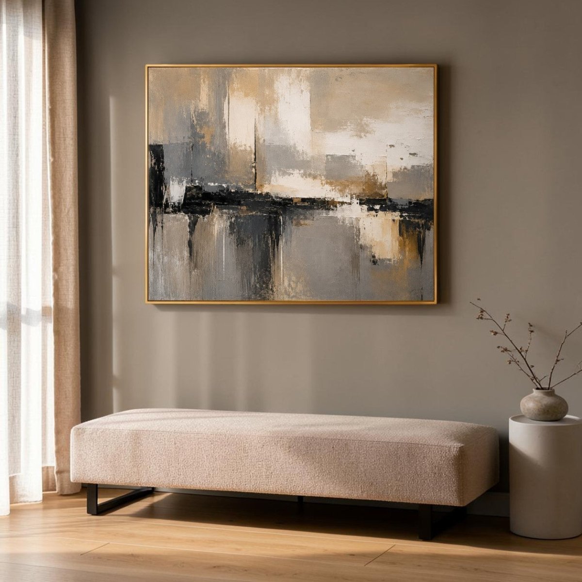 Iron & Ember: Grey and Gold Large Wall Decor (36 x 29 Inches)