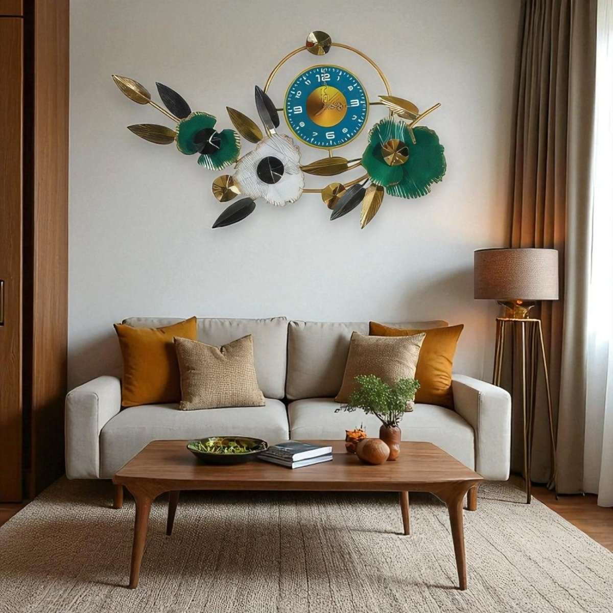 Jeweled Floral Clock (34.7 x 18.5 Inches)